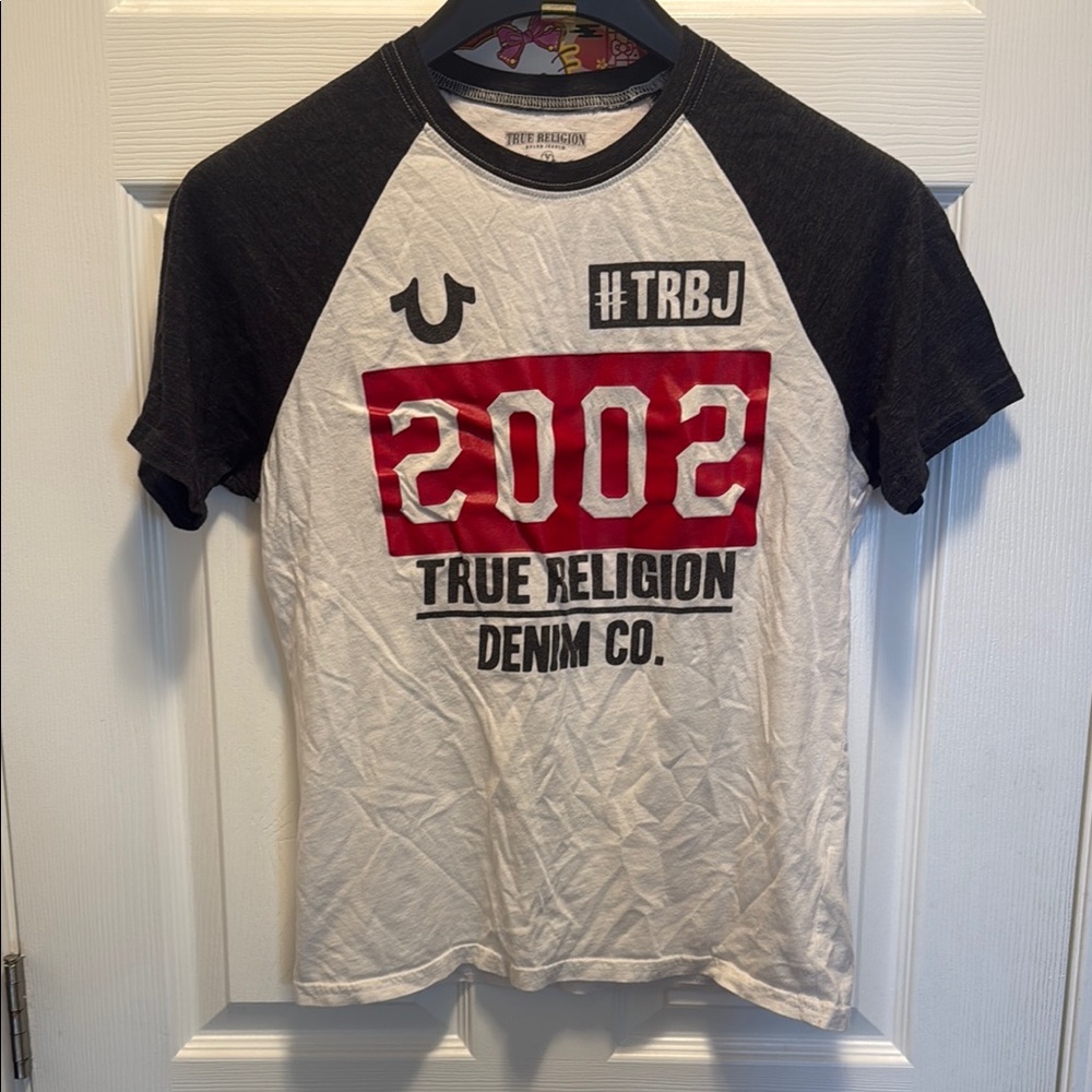 True Religion Black and White Short Sleeve Tee with Bold Graphic Design - Picture 1 of 3